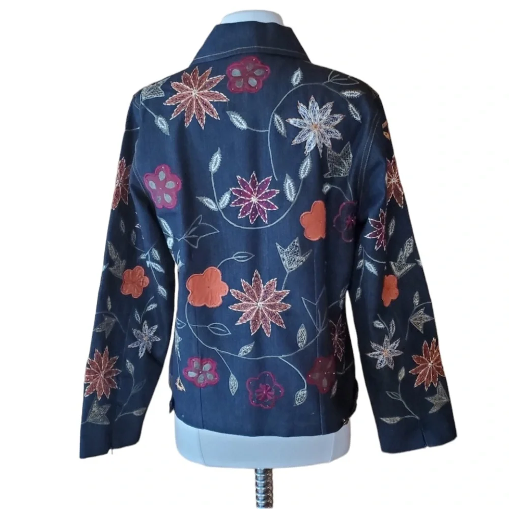 Parsley & Sage Floral, Beaded‎ Denim Jacket